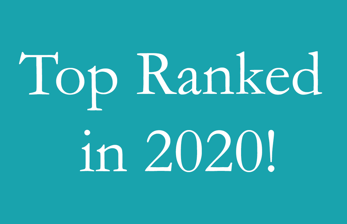 Text stating 'Top Ranked in 2020!' on a turquoise background.