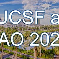UCSF banner at AAO 2025 event with palm trees.