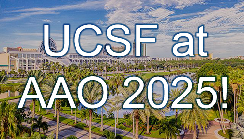 UCSF banner at AAO 2025 event with palm trees.