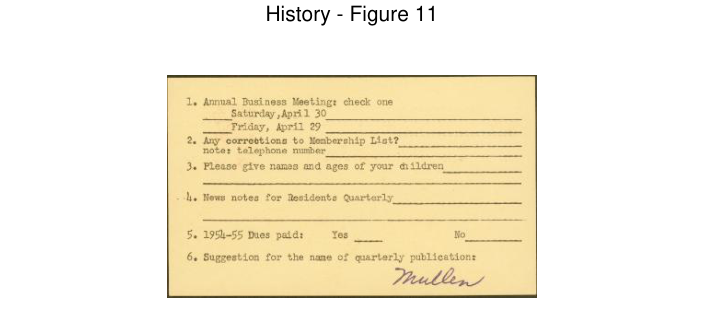 Archival document scan of a postcard used to reserve attendance at the residents meeting (page 2) from the 1948 founding of the University of California Eye Residents Association.